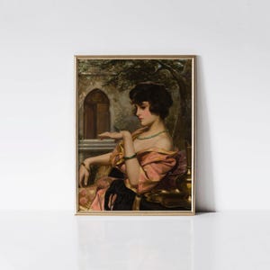 Ottoman Beauty with a Butterfly 1931 by Harold H Piffard, Vintage Bohemian Wall Art, Butterfly Artwork, Living Room & Spa Room Decor.