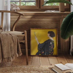 Woman with a Kimono in Profile, Vintage fashion print, Woman portrait painting, Bedroom wall art, Square wall art, Art Nouveau painting. afbeelding 8