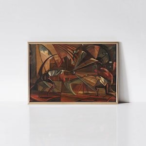 Fencing Match print, Vintage fencing wall art, Abstract painting.