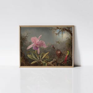 Cattleya Orchid and Three Hummingbirds 1871 by Martin Johnson Heade print.