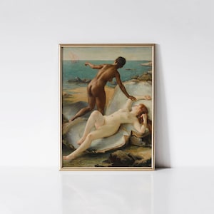 The Two Pearls 1889 by Fernand Le Quesne, Vintage French Style Wall Decor, Romantic Artwork, Feminine Art Lover Gift, Bridal Shower Idea image 1