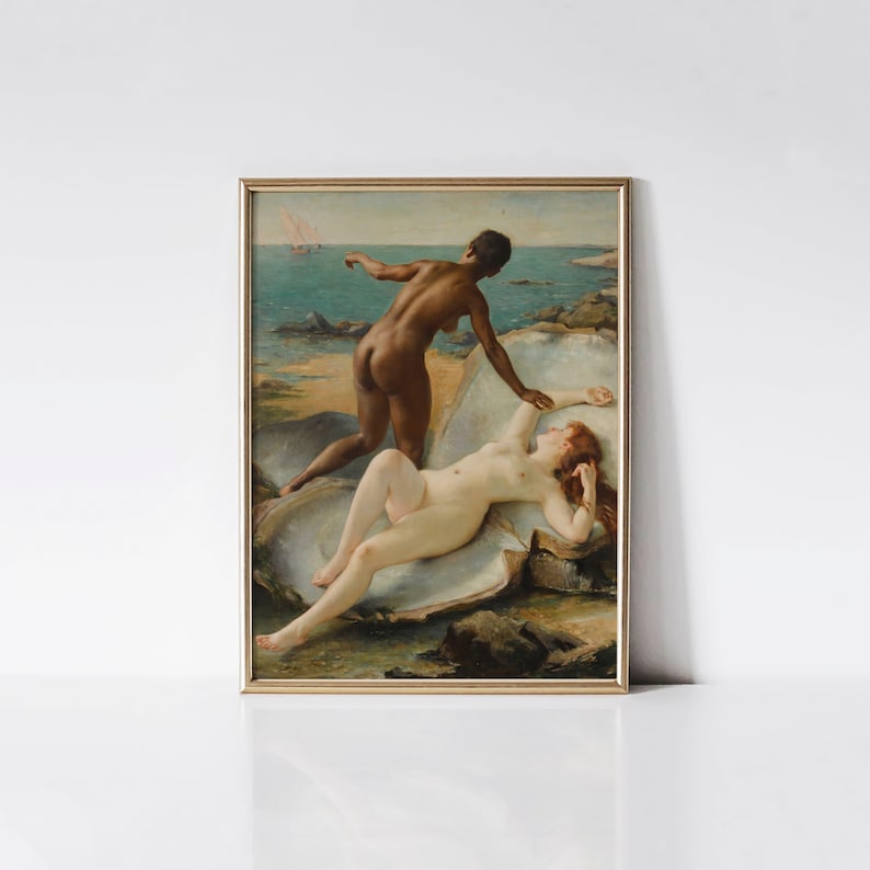 The Two Pearls 1889 by Fernand Le Quesne, Vintage French Style Wall Decor, Romantic Artwork, Feminine Art Lover Gift, Bridal Shower Idea image 1