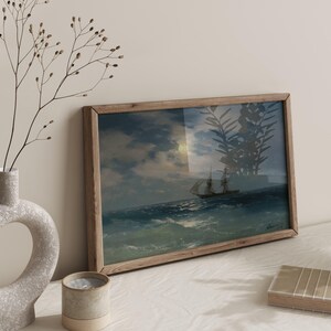 The Brig Mercury in Moonlight, Ivan Aivazovsky print, Ship painting, Moonlit sky art, Seascape wall decor, Nautical wall art. Bild 4