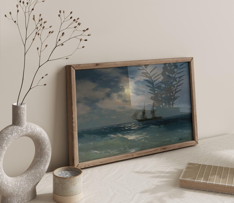 The Brig Mercury in Moonlight, Ivan Aivazovsky print, Ship painting, Moonlit sky art, Seascape wall decor, Nautical wall art. Bild 4