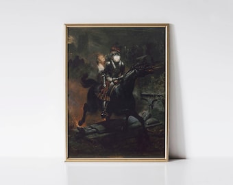 Los muertos viajan rápido, impresión al óleo romántica medieval, arte mural de la academia oscura, decoración gótica del hogar, impresión de caballos.