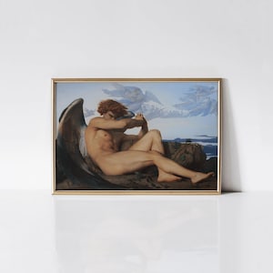Fallen Angel, Alexandre Cabanel print, Antique devil painting, Moody wall art.