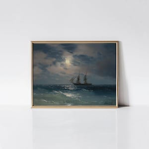 The Brig Mercury in Moonlight, Ivan Aivazovsky print, Ship painting, Moonlit sky art, Seascape wall decor, Nautical wall art. Bild 1