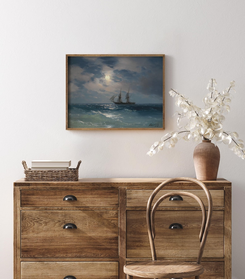 The Brig Mercury in Moonlight, Ivan Aivazovsky print, Ship painting, Moonlit sky art, Seascape wall decor, Nautical wall art. Bild 7