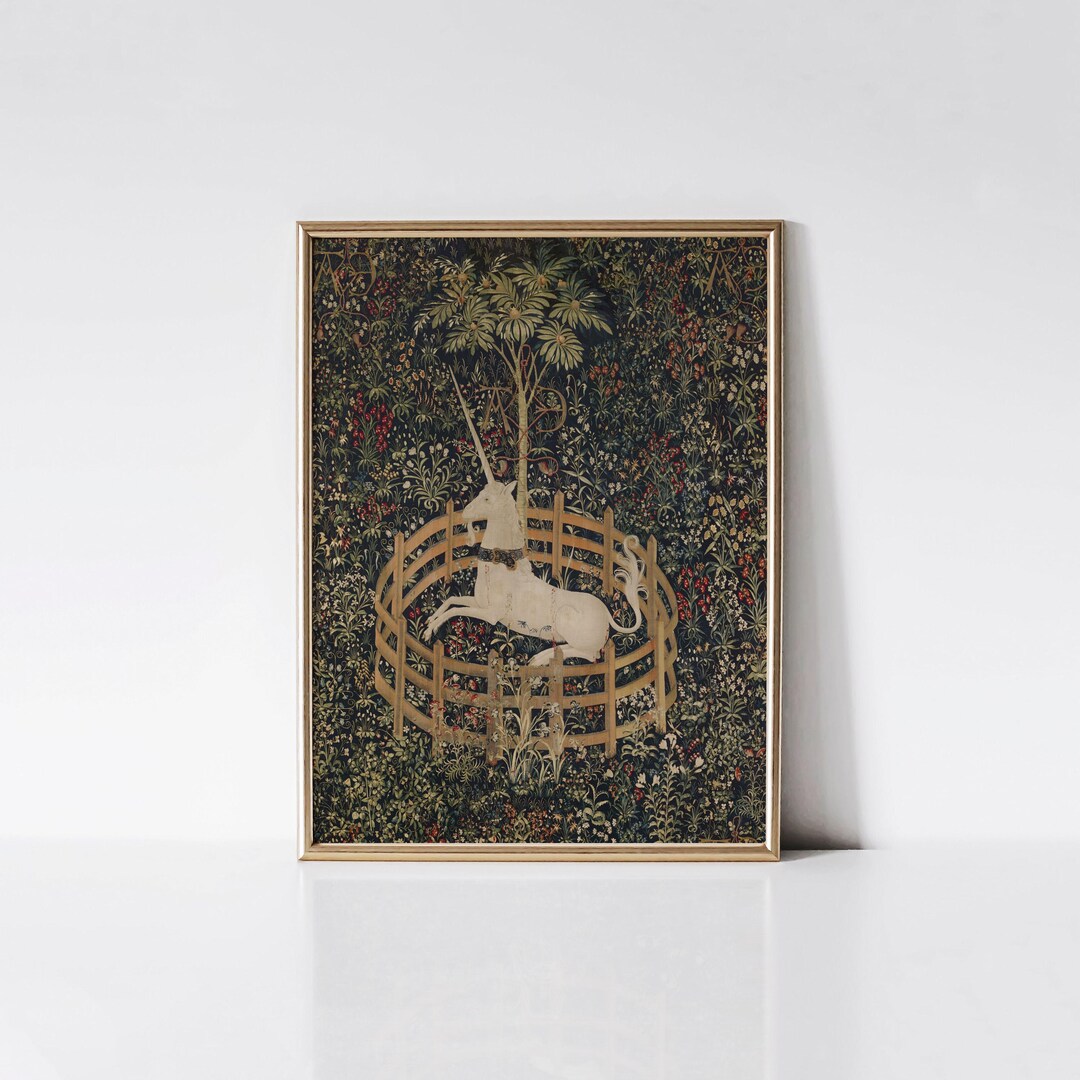The Unicorn in Captivity, Medieval Fantasy Print, Floral Wall Art ...