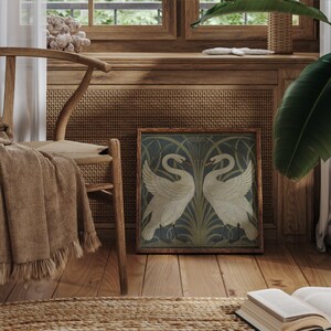 Swan, Rush and Iris, Swan painting, Bird wall art, Art nouveau, Walter Crane wallpaper design, Arts and crafts, Square art print, Vintage. Bild 8