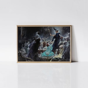Souls on the Banks of the Acheron 1898 by Adolf Hirémy-Hirschl print, Dark Academia Decor, Moody Occult Aesthetic, Gothic Study Room Art