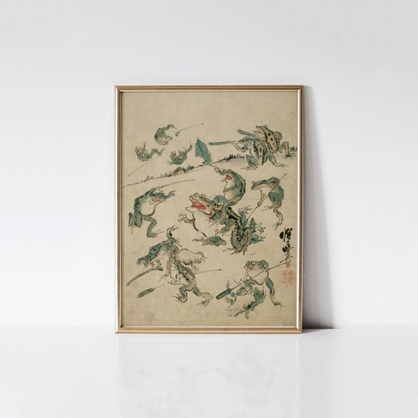 Battle of the frogs, Japanese wall art.