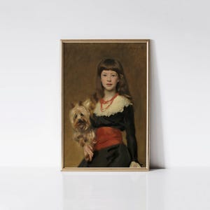 Miss Beatrice Townsend 1882 by John Singer Sargent, Victorian era girl and dog portrait painting.