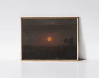Moonlight, Celestial décor, Vintage moon painting print, Bedroom wall art, Frederic Edwin Church.
