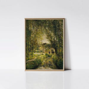 Landscape with a Sunlit Stream, Charles-François Daubigny print, French countryside print, French landscape oil painting, Housewarming gift.