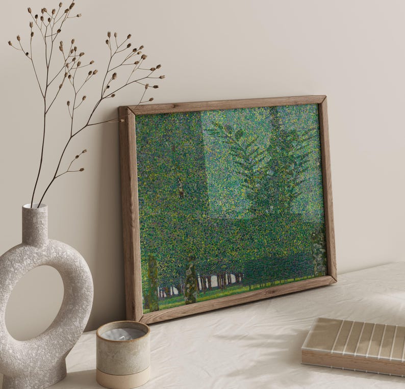 The park, Gustav Klimt print, Greenery wall art, Landscape painting, Square print. image 4