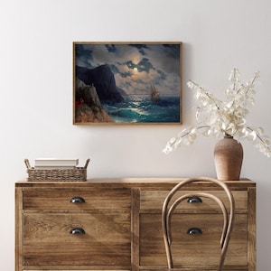 Passing Ship on a Moonlight Night, Ivan Aivazovsky print, Ship painting, Moonlit sky art, Seascape wall decor, Nautical wall art. image 7