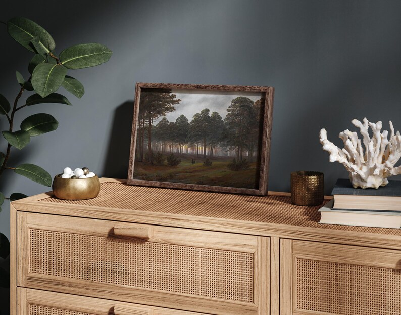 Evening 1821 by Caspar David Friedrich Print, Moody Wall Decor, Vintage Aesthetic Art, Romantic Rustic Home Decor, Library Room Decor image 3