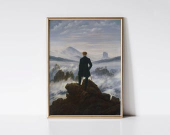 Wanderer above the Sea of Fog, Caspar David Friedrich print, Motivational wall art, Solitary art, Mountain landscape, Housewarming gift idea