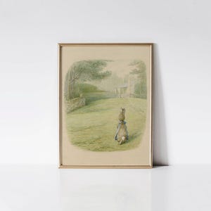 Mrs. Flopsy Bunny in a field, Beatrix Potter flopsy bunnies art print, Vintage nursery wall art, Bunny watercolor painting.