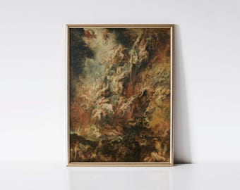 La caída de los condenados 1620 de Peter Paul Rubens, Pintura antigua de ángeles caídos, Arte mural bíblico religioso.