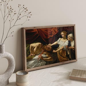 Judith beheading Holofernes, Michelangelo Caravaggio print, Baroque painting, Dark moody décor, Dark academia, Gothic art. image 4