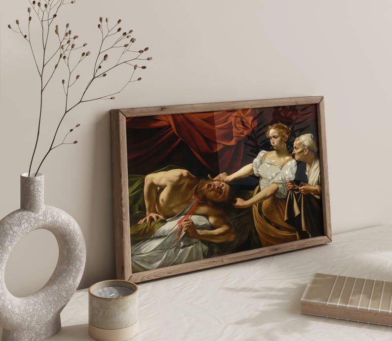 Judith beheading Holofernes, Michelangelo Caravaggio print, Baroque painting, Dark moody décor, Dark academia, Gothic art. image 4
