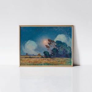 Gust of Wind with Setting Sun by Ferdinand du Puigaudeau, Vintage Field Painting Print, Coastal Living Room Decor, Nature Lover Gift