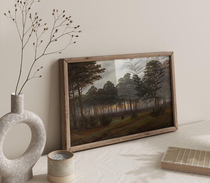 Evening 1821 by Caspar David Friedrich Print, Moody Wall Decor, Vintage Aesthetic Art, Romantic Rustic Home Decor, Library Room Decor image 4