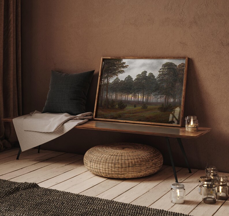 Evening 1821 by Caspar David Friedrich Print, Moody Wall Decor, Vintage Aesthetic Art, Romantic Rustic Home Decor, Library Room Decor image 2