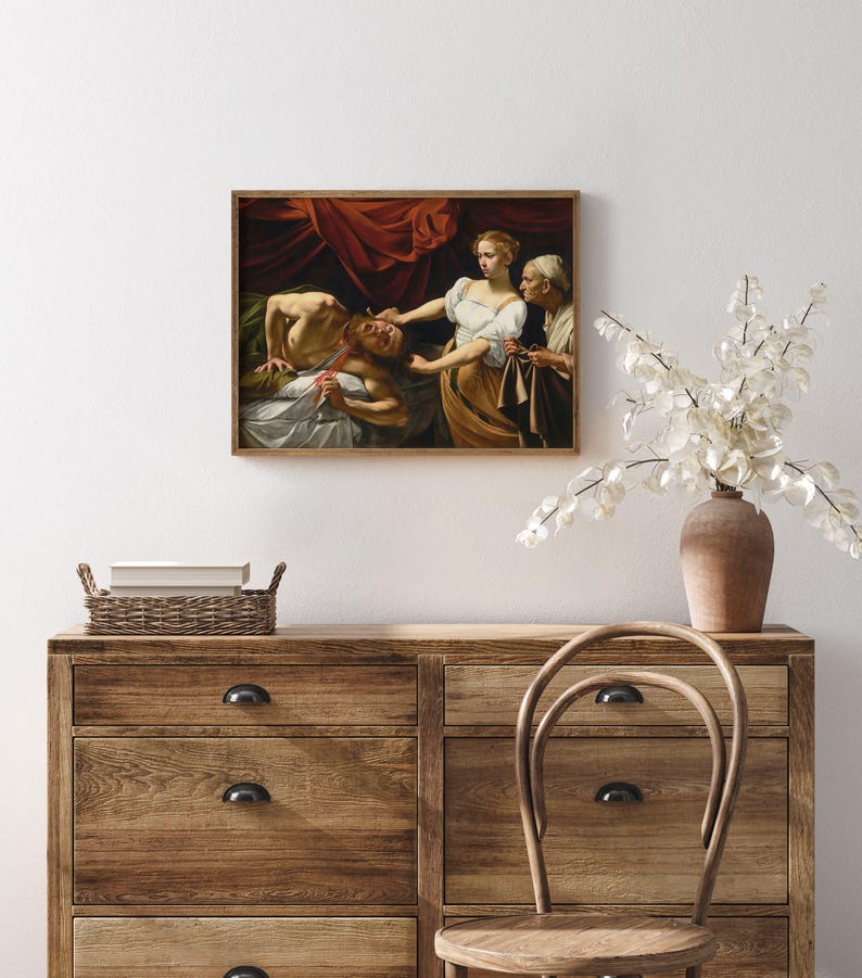 Judith beheading Holofernes, Michelangelo Caravaggio print, Baroque painting, Dark moody décor, Dark academia, Gothic art. image 7