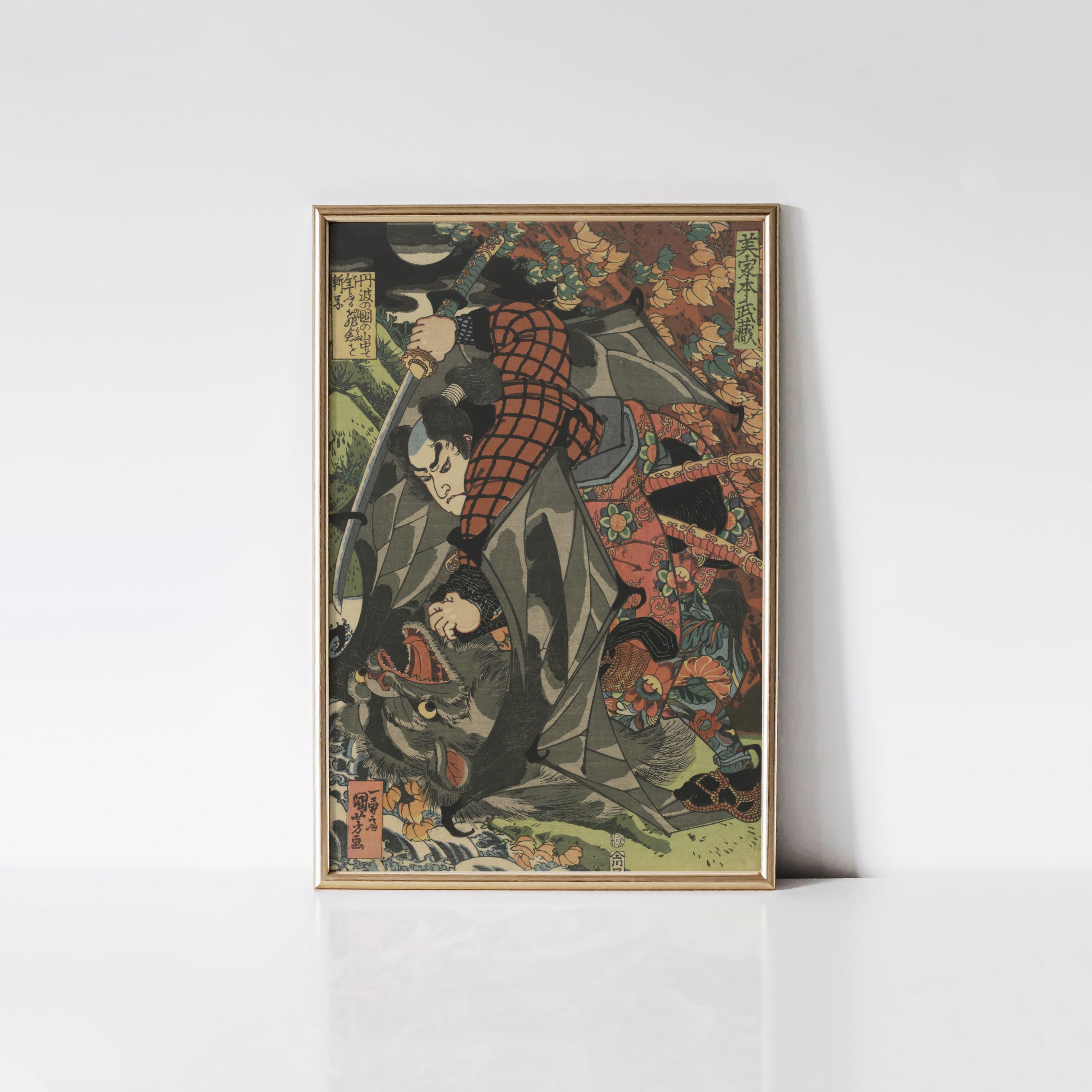Miyamoto Musashi Killing A Monster Bat 1830 by Utagawa Kuniyoshi