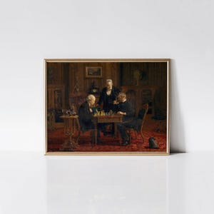 The Chess Players print, Victorian era chess painting, Vintage chess gift, Moody bar lounge wall art, Living room wall art.