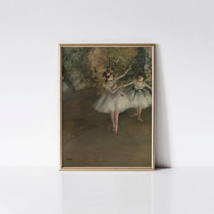 Two Dancers on a Stage, Victorian ballerina print, Edgar Degas dancers painting.