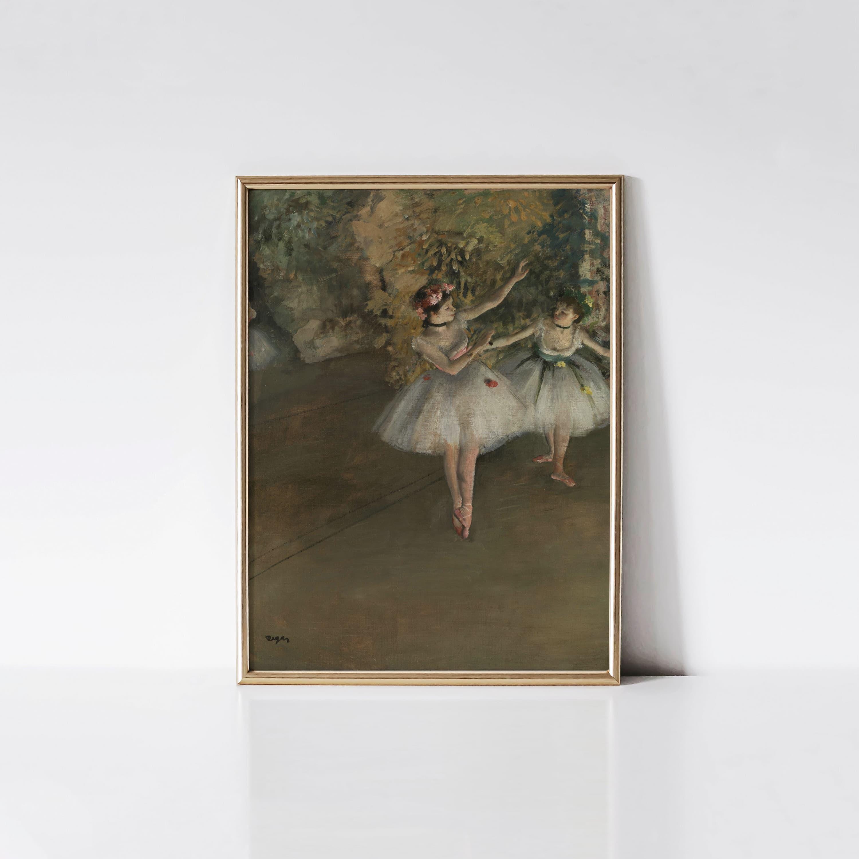 Two Dancers on a Stage, Victorian ballerina print, Edgar Degas dancers painting.