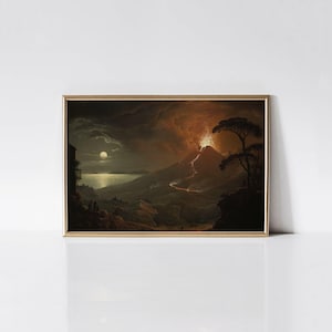 The Eruption of Vesuvius 1825 by Sebastian Pether print, Dark Moody Volcano Poster, Antique Landscape Painting, Dramatic Living Room Decor