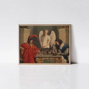 Faust And Mephistopheles Playing Chess, Vintage chess wall art.