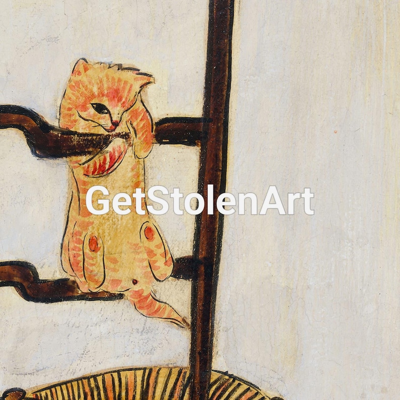 Kitten Clambering up a Chair, Cute kitten print, 1900s cat painting, Living room décor, Cat lover gift. afbeelding 5