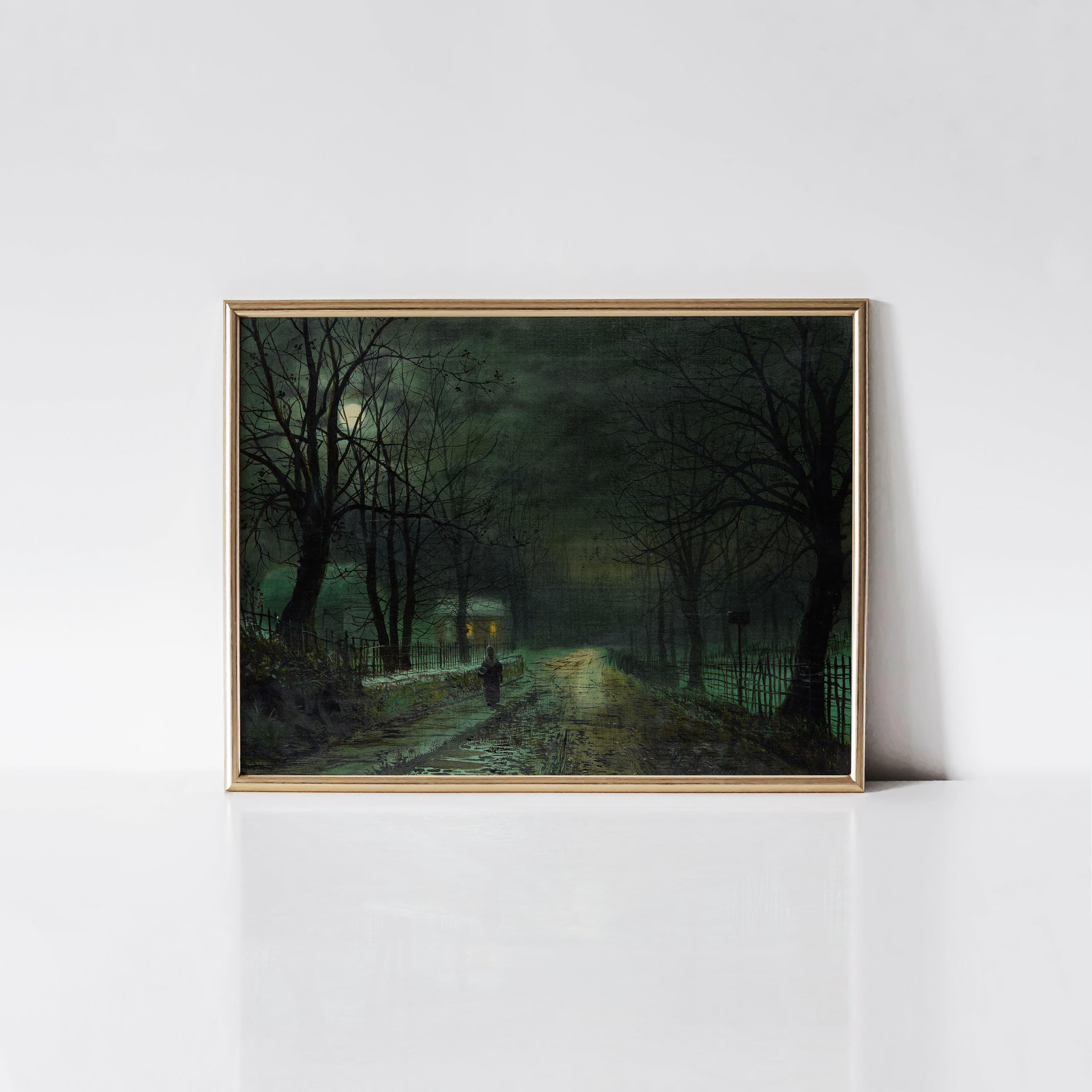 Moonlit Path Walter Linsley Meegan 1859-1944 Print, Dark Academia