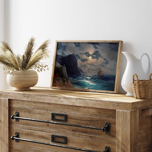 Passing Ship on a Moonlight Night, Ivan Aivazovsky print, Ship painting, Moonlit sky art, Seascape wall decor, Nautical wall art. image 9
