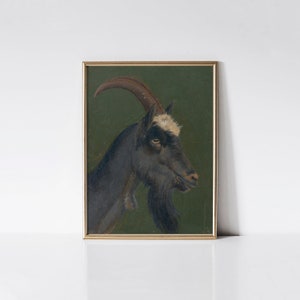 Ziegenkopf, Black Phillip goat print, Black goat head painting, Dark moody wall art, Dark academia, Witchy art, Dark animals.