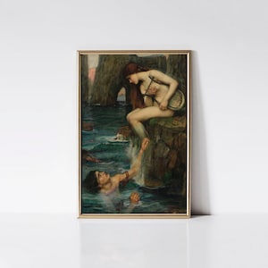 The Siren, Water nymphs painting, Greek mythology décor, Bedroom wall art.