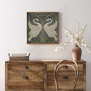 Swan, Rush and Iris, Swan painting, Bird wall art, Art nouveau, Walter Crane wallpaper design, Arts and crafts, Square art print, Vintage. Bild 7