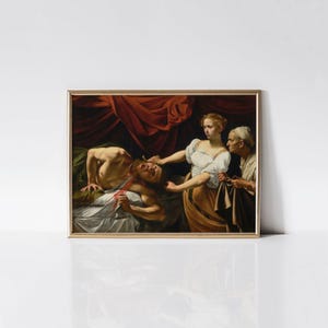 Judith beheading Holofernes, Michelangelo Caravaggio print, Baroque painting, Dark moody décor, Dark academia, Gothic art. image 1