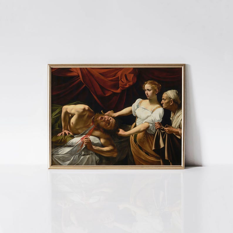 Judith beheading Holofernes, Michelangelo Caravaggio print, Baroque painting, Dark moody décor, Dark academia, Gothic art. image 1
