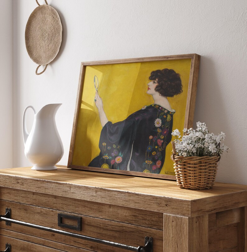 Woman with a Kimono in Profile, Vintage fashion print, Woman portrait painting, Bedroom wall art, Square wall art, Art Nouveau painting. afbeelding 9