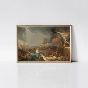 Destruction 1836 Thomas Cole print, The Course of Empire, Ancient architecture painting, Antique city wall art, Fall of rome war art.