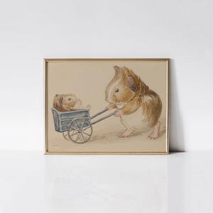 Mother Guinea Pig and Her Young, Beatrix Potter print, Guinea pig mother and child painting, Mothers day gift.