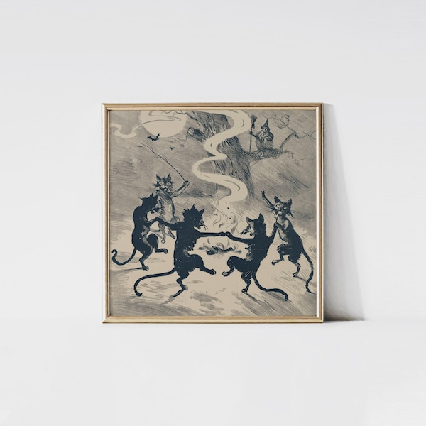 Impresión de Black Cat Dance de 1916, arte de gato vintage, obra de arte animal caprichosa, decoración de estudio de baile retro, regalo de ballet peculiar para amantes de los gatos.