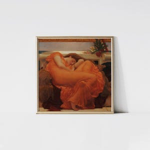 Flaming June, Figurative painting print, Romantic art, Sleeping woman portrait, Housewarming gift, Fashion wall art, Bedroom décor.